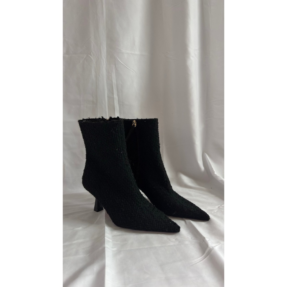 $90 NWOT Zara Black Textured Pointed Toe Sock Booties Gold Heel Ankle Women's 36 - Picture 3 of 10